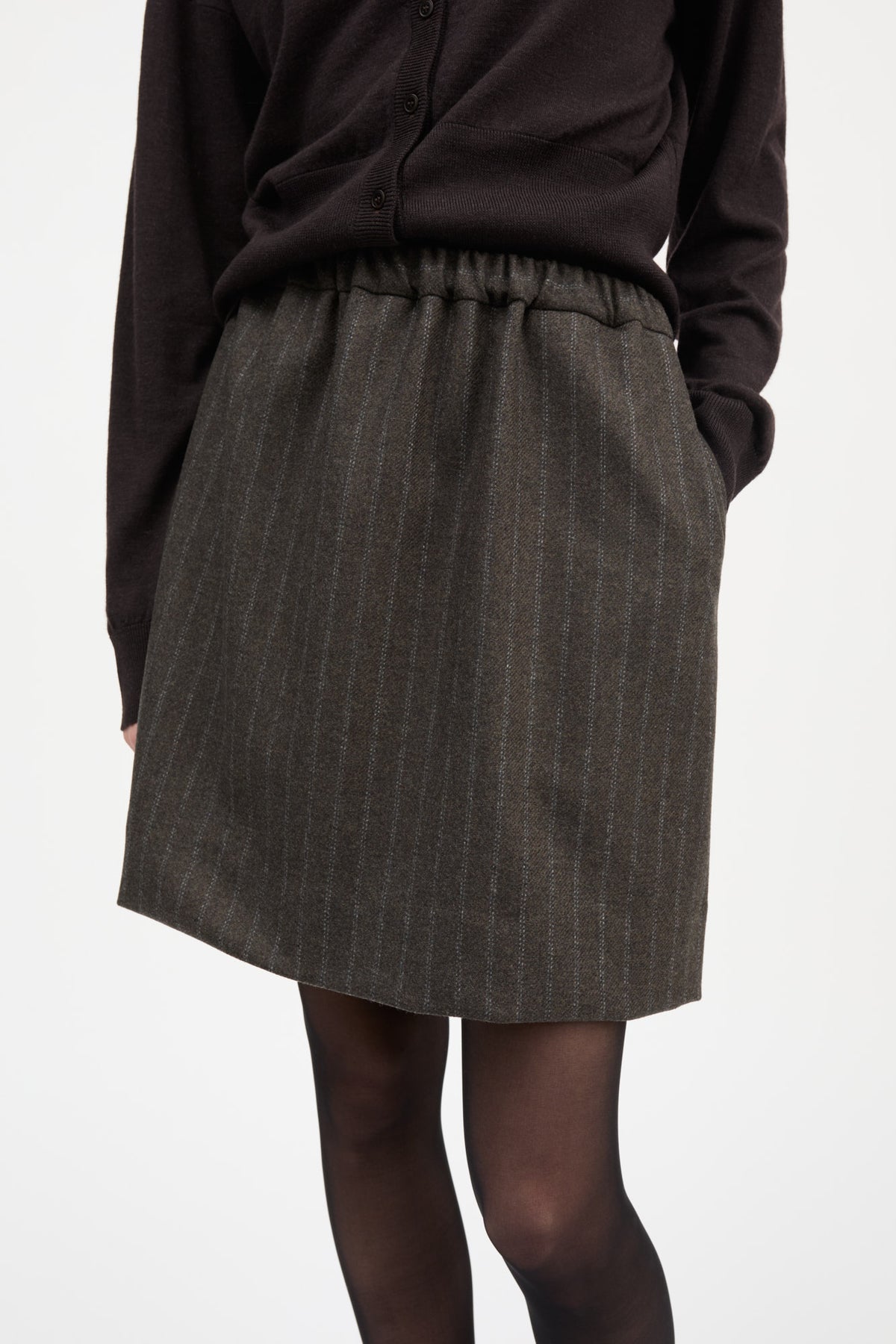 Skall Studio Marcella Skirt Skirt Brown/Black pinstripe