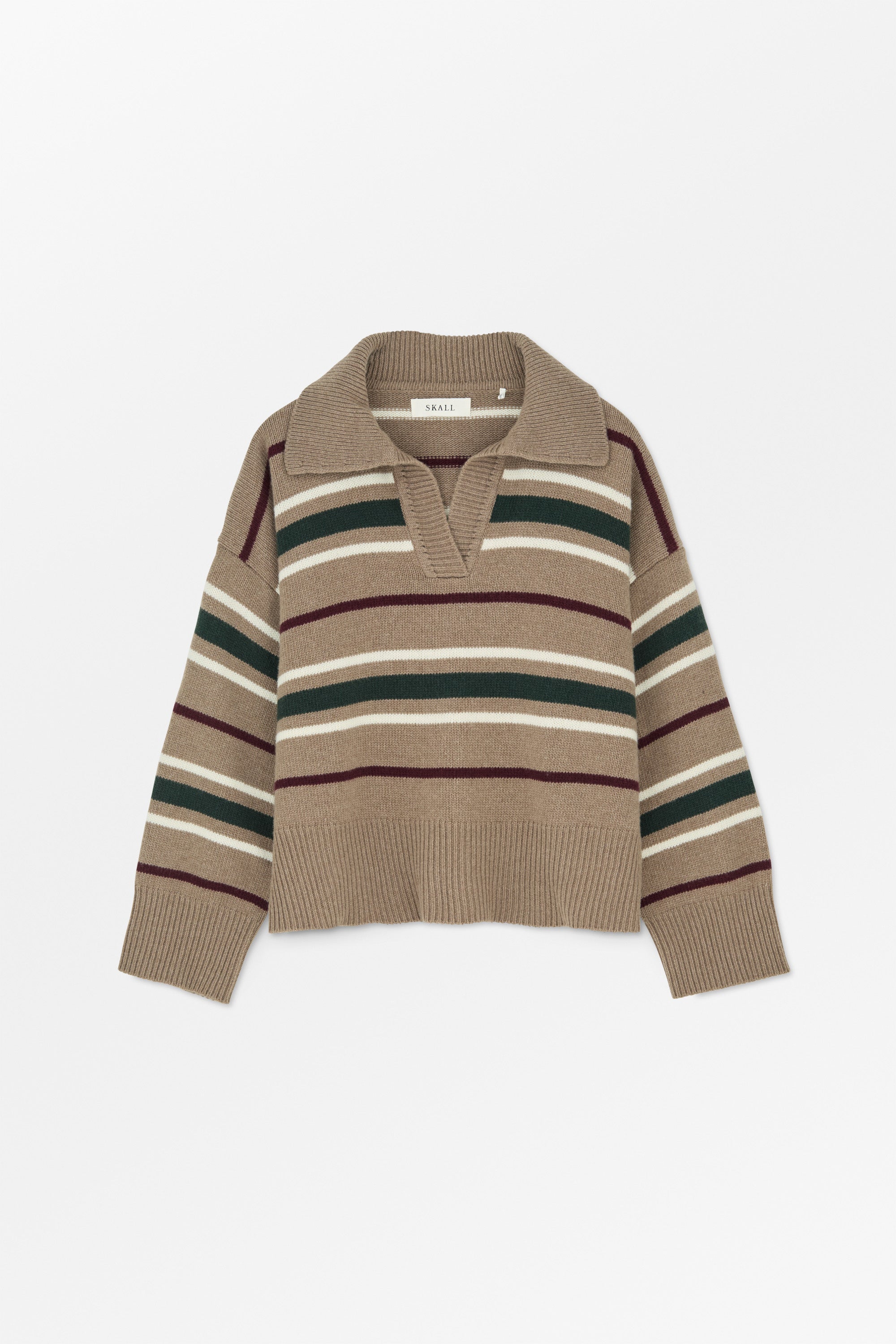 Skall Studio Paul V-neck jumper Jumper Light brown/green/wine stripe