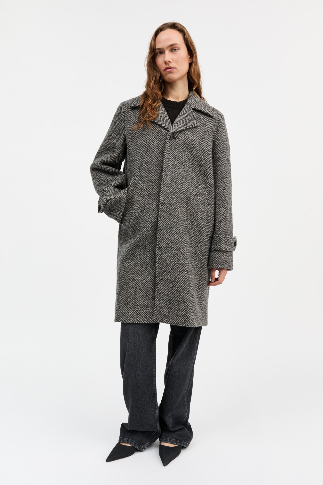 Skall Studio Thea coat Coat Black/Beige herringbone